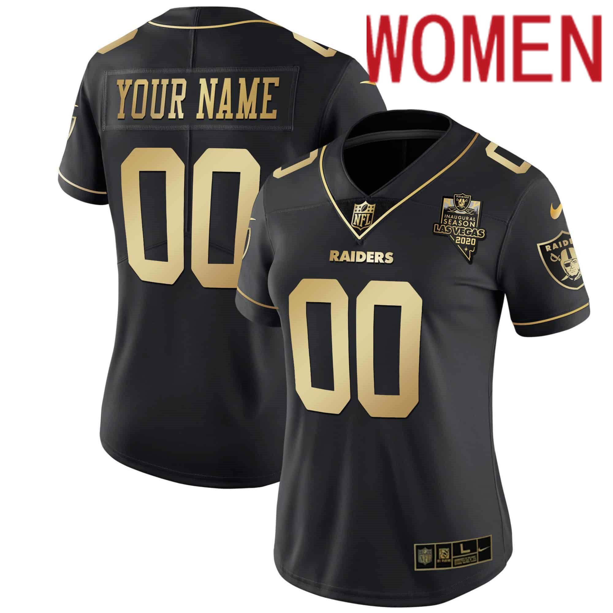 Women Oakland Raiders 2024 Nike Vapor Black Gold & Black Inverted Limited Custom NFL Jersey style 1